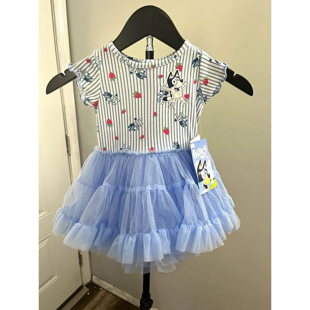 Bluey Girls Bluey Striped Tulle Tutu Dress Cap Sleeve 18 mRuffle Layered